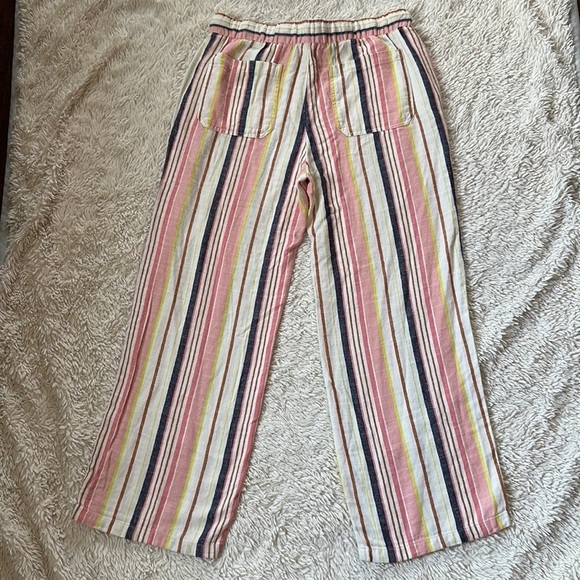 OLD NAVY Pink/White/Navy Blue Striped Linen Drawstring Wide Leg Pants Size M - Picture 5 of 11